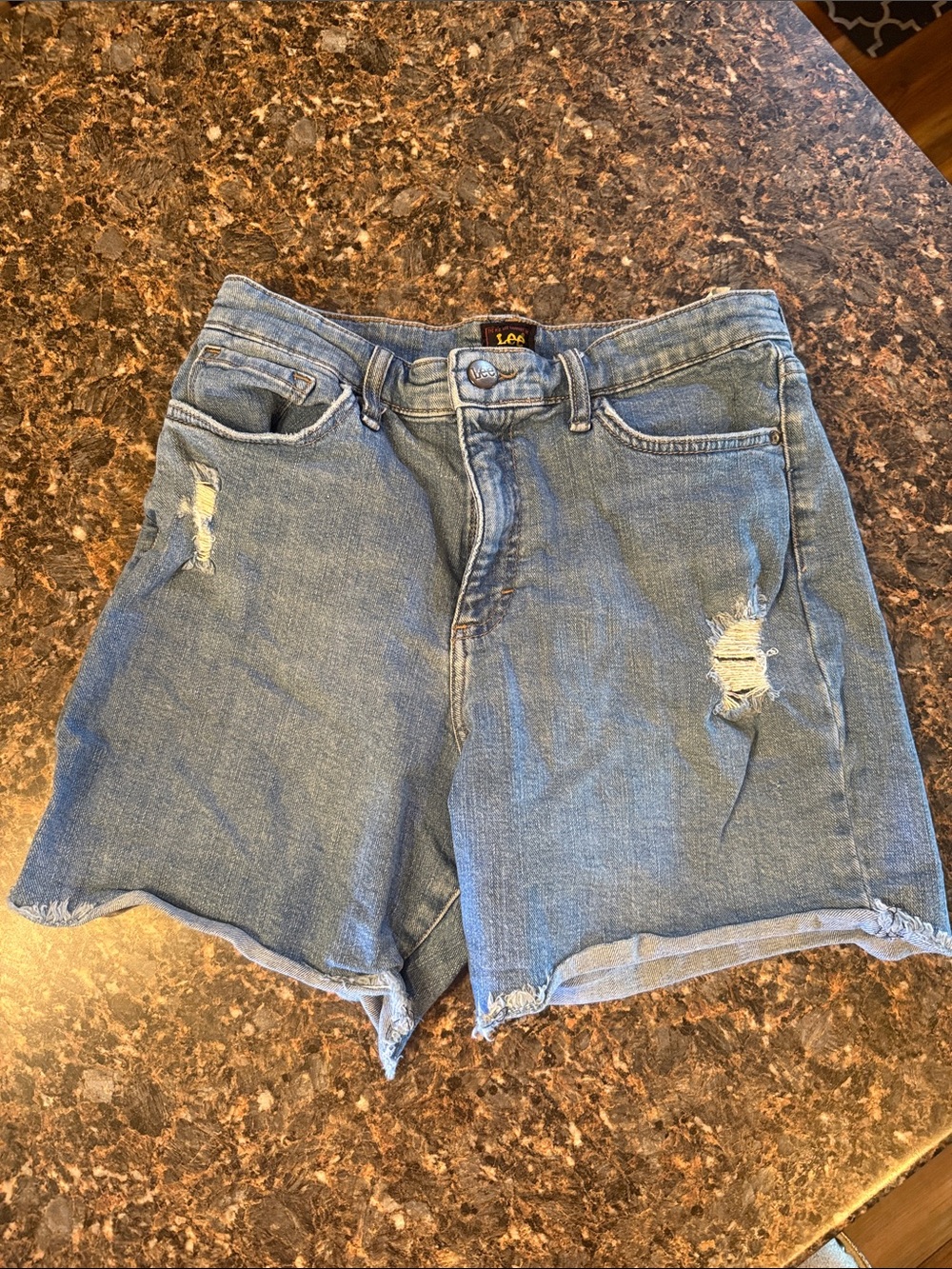 Lee Distressed Light Blue High-Rise Jean Shorts
